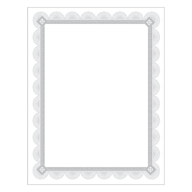 Premium Certificates, 8.5 X 11, White/silver With Spiro Silver Foil Border,15/pack