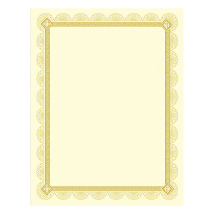 Premium Certificates, 8.5 X 11, Ivory/gold With Spiro Gold Foil Border,15/pack