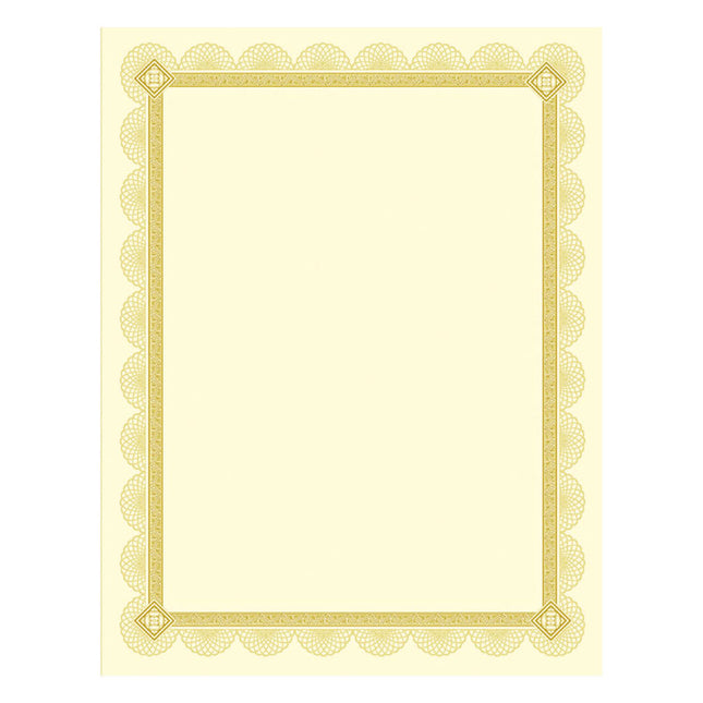 Premium Certificates, 8.5 X 11, Ivory/gold With Spiro Gold Foil Border,15/pack