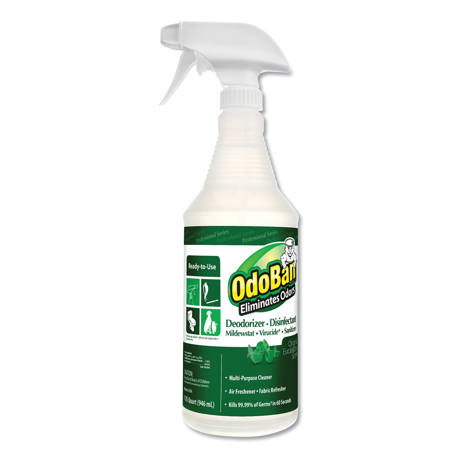 RTU Odor Eliminator and Disinfectant, Eucalyptus Scent, 32 oz Spray Bottle