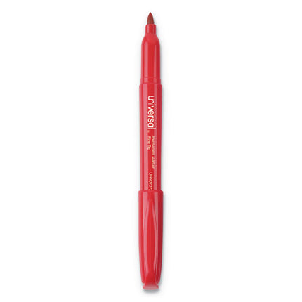 Pen-Style Permanent Marker, Fine Bullet Tip, Red, Dozen