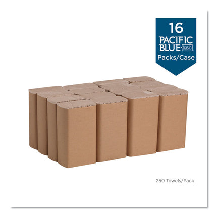 Pacific Blue Basic M-Fold Paper Towels, 1-Ply, 9.2 x 9.4, Brown, 250/Pack, 16 Packs/Carton