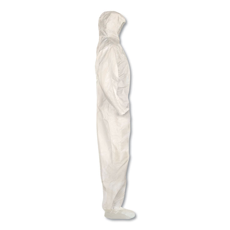 A80 Coveralls with Head/Foot Covering, Saranex 23-P/Cloth, 4X-Large, White, 10/Carton