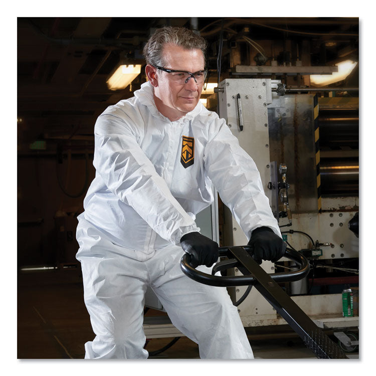 A80 Coveralls with Head/Foot Covering, Saranex 23-P/Cloth, 4X-Large, White, 10/Carton