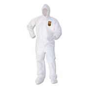 A80 Coveralls with Head/Foot Covering, Saranex 23-P/Cloth, 4X-Large, White, 10/Carton