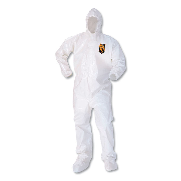A80 Coveralls with Head/Foot Covering, Saranex 23-P/Cloth, 4X-Large, White, 10/Carton
