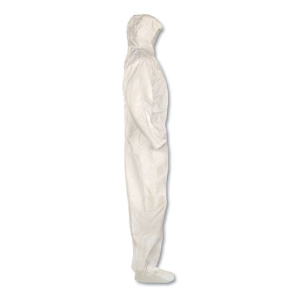 A80 Elastic-Cuff Hood and Boot Coveralls, Large, White, 12/Carton