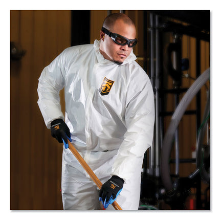 A80 Coveralls with Head/Foot Covering, Saranex 23-P/Cloth, 4X-Large, White, 10/Carton