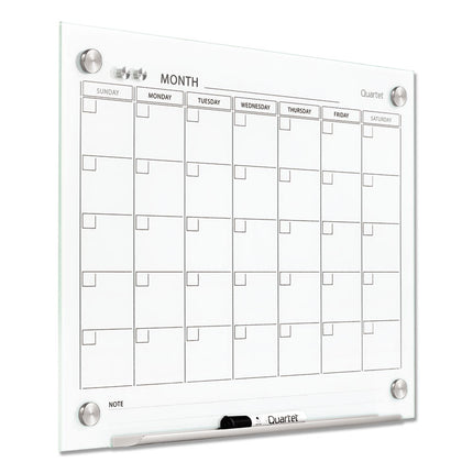 Infinity Magnetic Glass Calendar Board, Monthly Planning/Scheduling, 24" x 18", White Surface