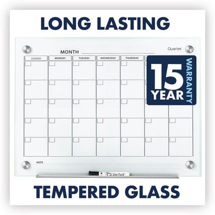 Infinity Magnetic Glass Calendar Board, Monthly Planning/Scheduling, 24" x 18", White Surface