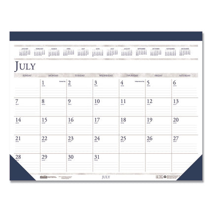 Recycled Academic Desk Pad Calendar, 18.5 x 13, White/Blue Sheets, Blue Binding/Corners, 14-Month (July to Aug): 2024 to 2025