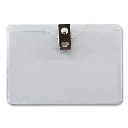 ID Badge Holders with Clip, Horizontal, Clear 4.13" x 3.38" Holder, 3.75" x 2.75" Insert, 50/Pack