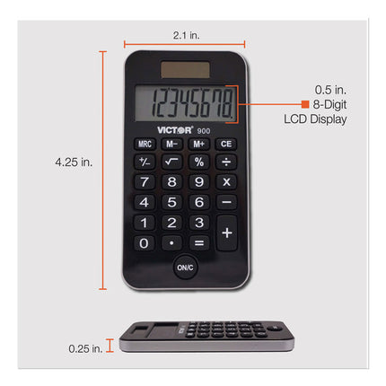 900 Antimicrobial Pocket Calculator, 8-Digit Lcd