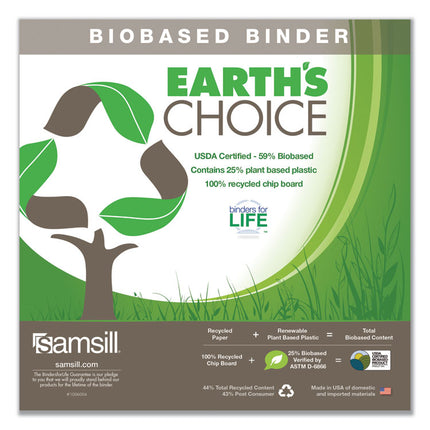 Earth's Choice Plant-Based D-Ring View Binder, 3 Rings, 1.5" Capacity, 11 x 8.5, White