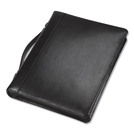 Leather Multi-Ring Zippered Portfolio, Two-Part, 1" Cap, 11 X 13 1/2, Black