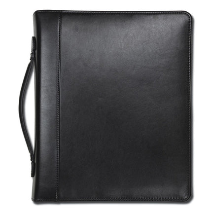 Leather Multi-Ring Zippered Portfolio, Two-Part, 1" Cap, 11 X 13 1/2, Black