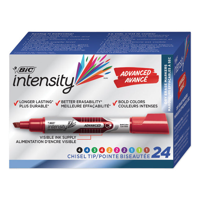 Intensity Advanced Dry Erase Marker, Tank-Style, Broad Chisel Tip, Assorted Colors, 24/pack