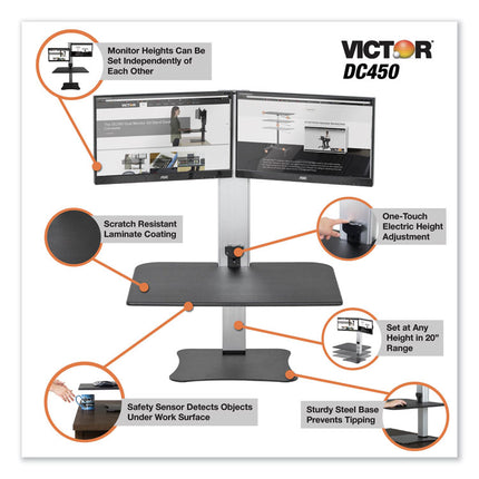 High Rise Electric Dual Monitor Standing Desk Workstation, 28" X 23" X 20.25", Black/aluminum
