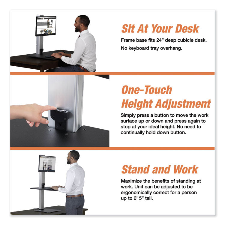 High Rise Electric Standing Desk Workstation, Single Monitor, 28" x 23" x 20.25", Black/Aluminum