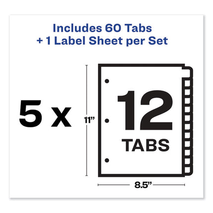 Print and Apply Index Maker Clear Label Dividers, 12-Tab, Color Tabs, 11 x 8.5, White, 5 Sets