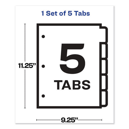 Print And Apply Index Maker Clear Label Sheet Protector Dividers With White Tabs, 5-Tab, 11 X 8.5, White, 1 Set
