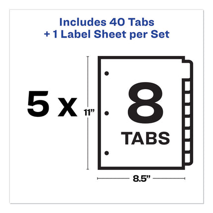 Print and Apply Index Maker Clear Label Plastic Dividers with Printable Label Strip, 8-Tab, 11 x 8.5, Assorted Tabs, 5 Sets