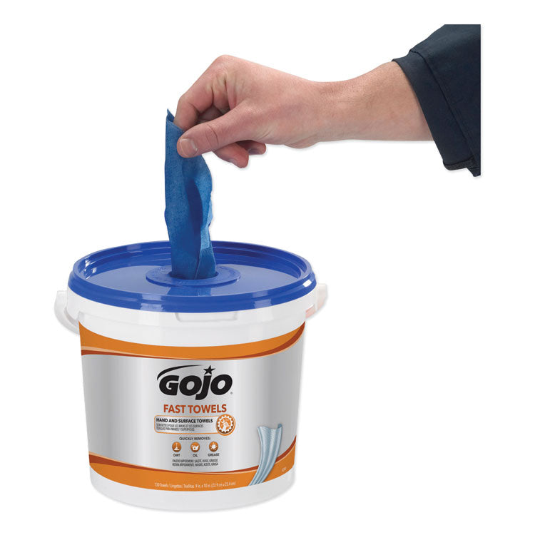 FAST TOWELS Hand Cleaning Towels, 7.75 x 11, Fresh Citrus, Blue, 130/Bucket, 4 Buckets/Carton