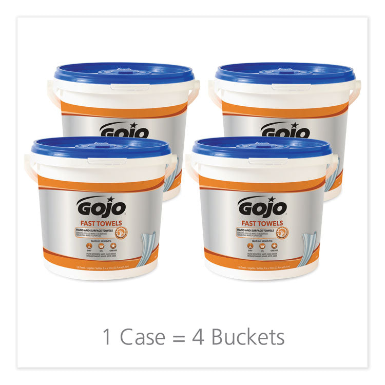 FAST TOWELS Hand Cleaning Towels, 7.75 x 11, Fresh Citrus, Blue, 130/Bucket, 4 Buckets/Carton