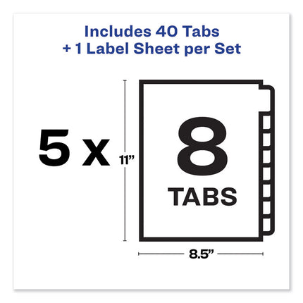 Print and Apply Index Maker Clear Label Unpunched Dividers, 8-Tab, 11 x 8.5, White, 5 Sets