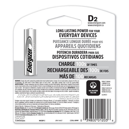 Nimh Rechargeable D Batteries, 1.2 V, 2/pack
