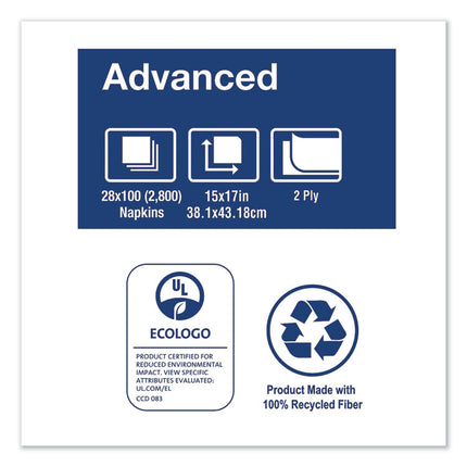 Advanced Dinner Napkins, 2-Ply, 15" X 17", 1/8 Fold, White, 100/pk, 28 Pk/ct