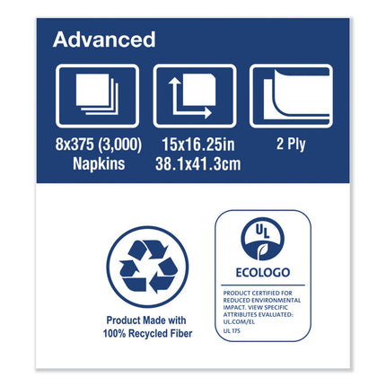 Advanced Dinner Napkins, 2-Ply, 15" X 16.25", White, 375/pack, 8 Packs/carton