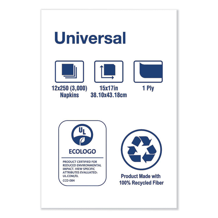 Universal One-Ply Dinner Napkins, 1-Ply, 15" X 17", Natural, 250/pack, 12pk/ct