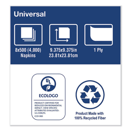 Universal Beverage Napkin, 1-Ply,9.13 X 9.13, 1/4 Fold, Poly-Pack, White, 4000/carton