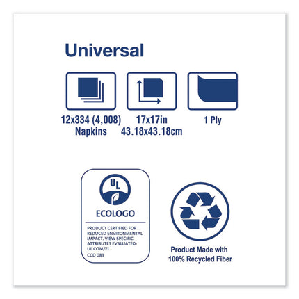 Universal Dinner Napkins, 1-Ply, 17" X 17", 1/4 Fold, White, 4008/carton