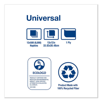 Universal Masterfold Dispenser Napkins, 1-Ply, 13" X 12", White, 6000/carton