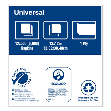 Universal Masterfold Dispenser Napkins, 1-Ply, 13" X 12" Natural, 6000/ct