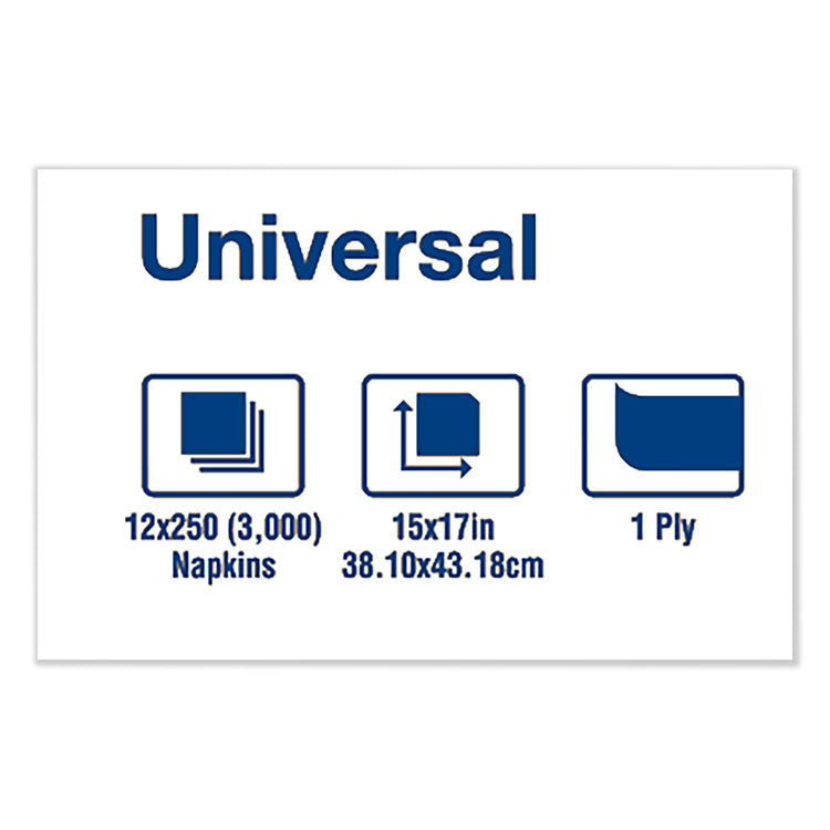 Universal Dinner Napkins, 1-Ply, 15" X 17", 1/8 Fold, White, 3000/carton