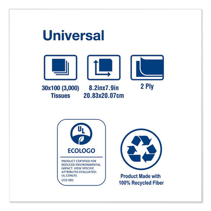 Universal Facial Tissue, 2-Ply, White, 100 Sheets/box, 30 Boxes/carton