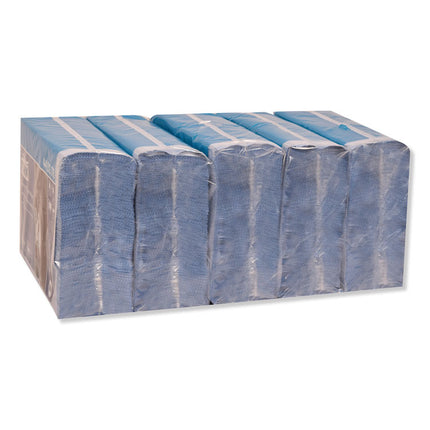 Industrial Paper Wiper, 4-Ply, 12.8 x 16.4, Unscented, Blue, 90/Pack, 5 Packs/Carton