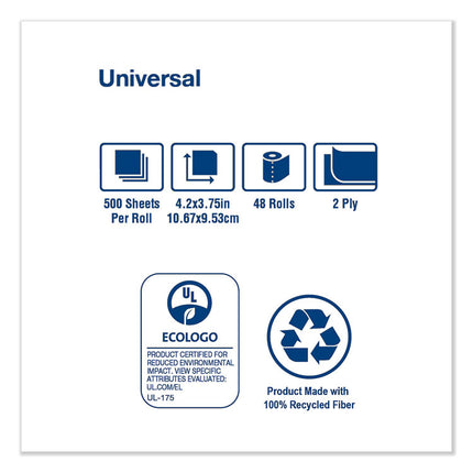Universal Bath Tissue, Septic Safe, 2-Ply, White, 500 Sheets/roll, 48 Rolls/carton