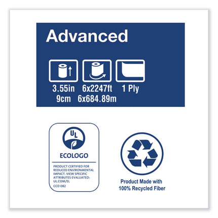 Advanced Jumbo Roll Bath Tissue, Septic Safe, 1-Ply, White, 3.48" x 2,247 ft, 6 Rolls/Carton