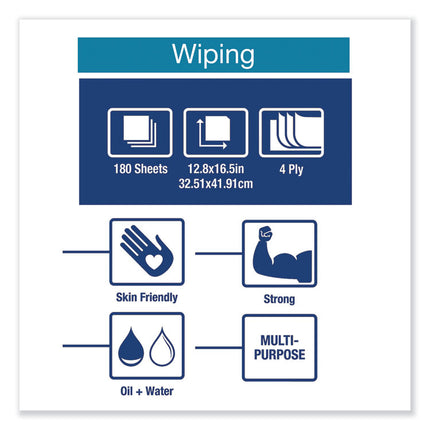 Industrial Paper Wiper, 4-Ply, 12.8 x 16.5, Unscented, Blue, 180/Carton