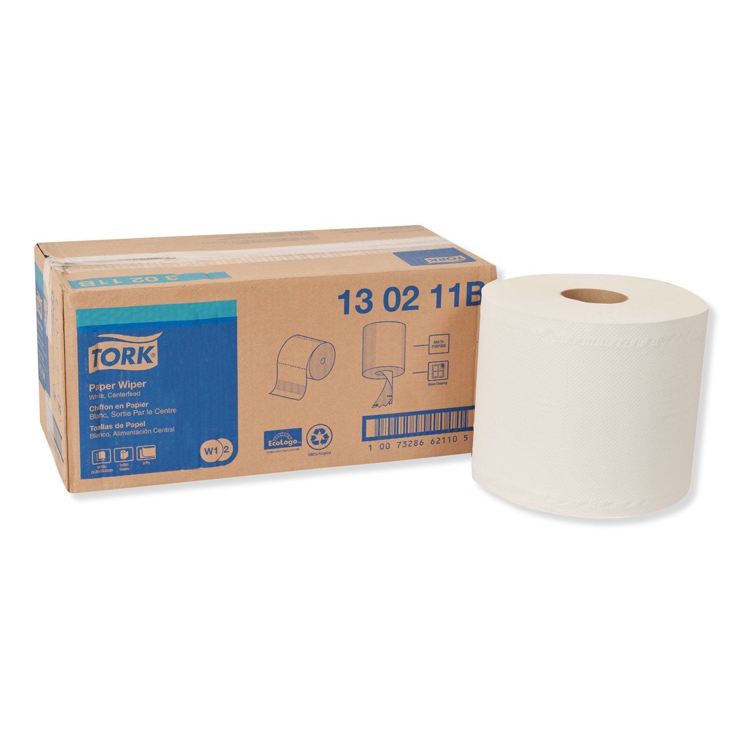 Paper Wiper, Centerfeed, 2-Ply, 9 X 13, White, 800/roll, 2 Rolls/carton