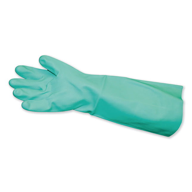 Long-Sleeve Unlined Nitrile Gloves, Powder-Free, Green, Medium, 12 Pair/carton