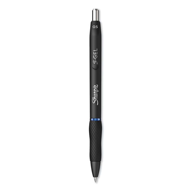 S-Gel High-Performance Gel Pen, Retractable, Fine 0.5 Mm, Blue Ink, Black Barrel, Dozen