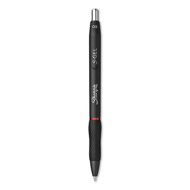 S-Gel High-Performance Gel Pen, Retractable, Fine 0.5 Mm, Red Ink, Black Barrel, Dozen