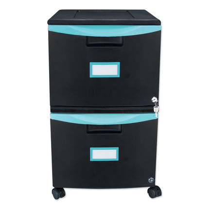 Two-Drawer Mobile Filing Cabinet, 2 Legal/letter-Size File Drawers, Black/teal, 14.75" X 18.25" X 26"