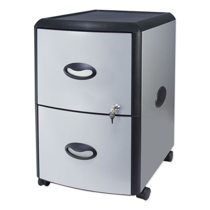 Mobile Filing Cabinet With Metal Siding, 2 Letter-Size File Drawers, Silver/black, 19" X 15" X 23"
