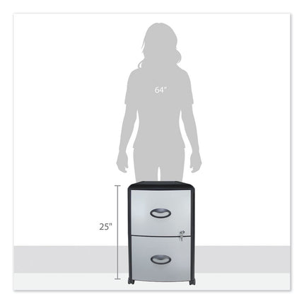 Mobile Filing Cabinet With Metal Siding, 2 Letter-Size File Drawers, Silver/black, 19" X 15" X 23"
